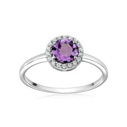 Amethyst Round Halo CZ Ring in Sterling Silver Amethyst Round Halo CZ Ring in Sterling Silver